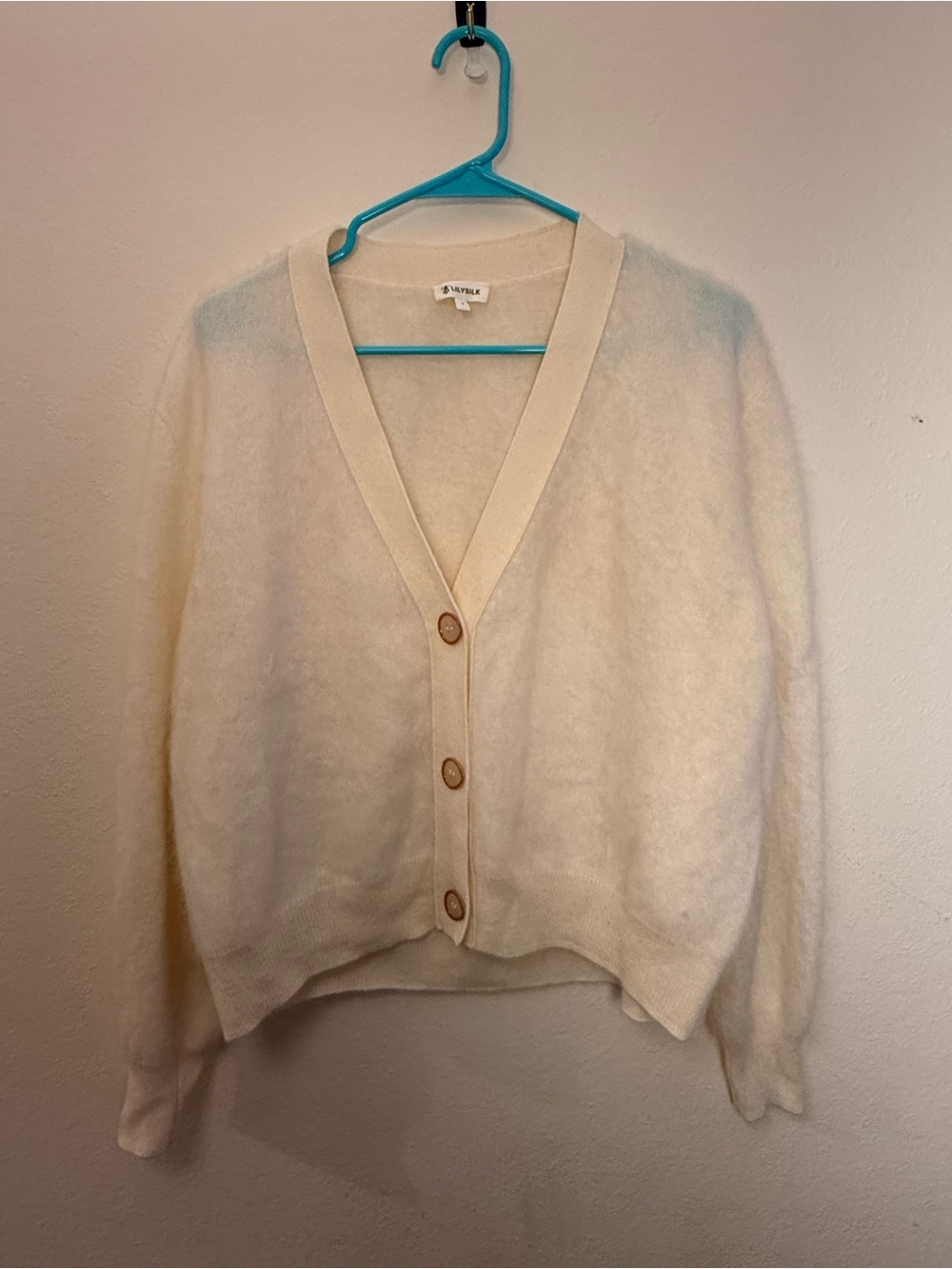 Soft Ivory Button-Front Women's Cardigan by Lilysilk 100% cashmere
